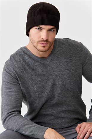 Мужская шерстяная шапка темно коричневая