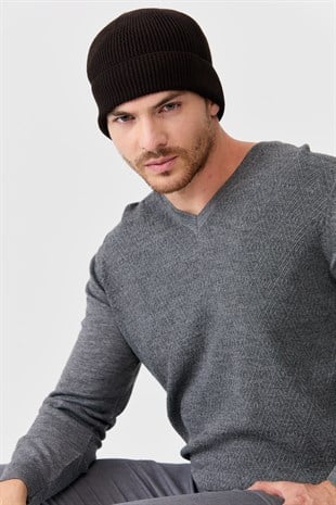 Мужская шерстяная шапка темно коричневая