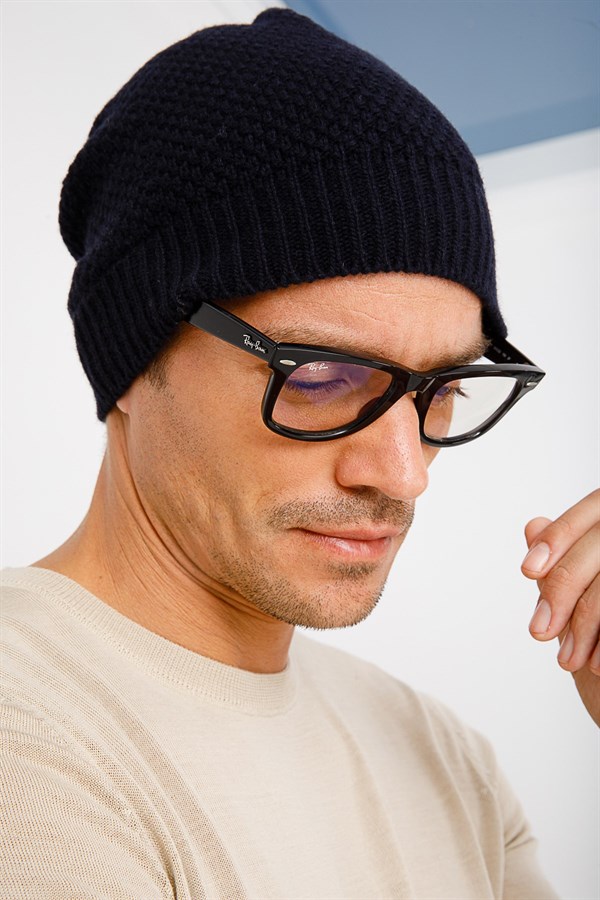 Мужская шерстяная шапка темно синяя