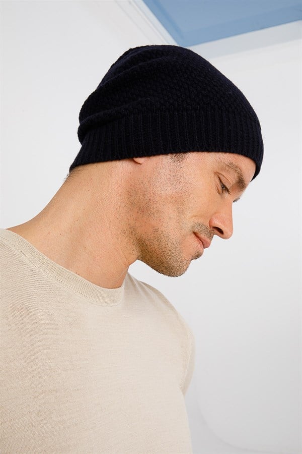 Мужская шерстяная шапка темно синяя