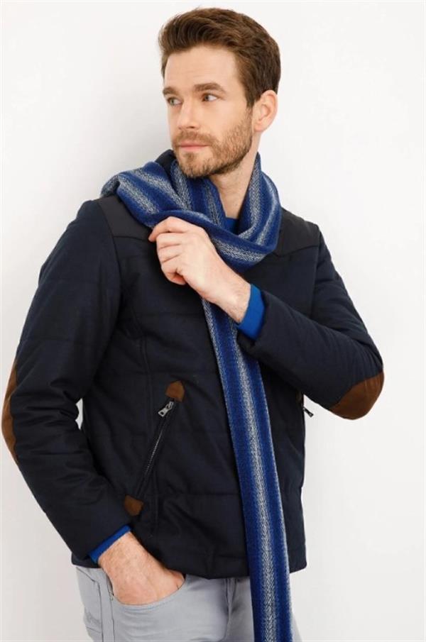 Erkek Çizgili Yün Kaşkol K.Lacivert