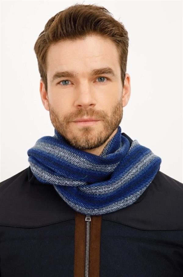 Erkek Çizgili Yün Kaşkol K.Lacivert