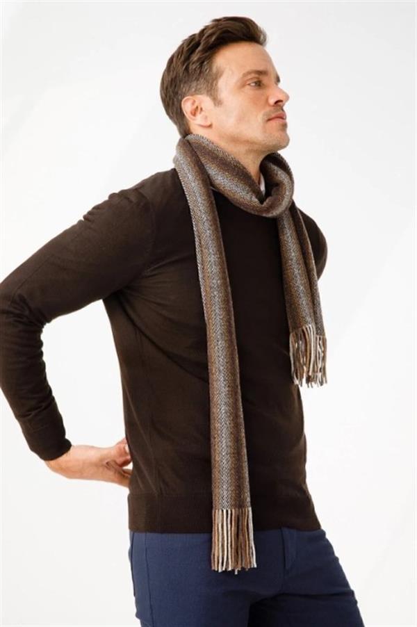 Мужской шерстяной шарф темно-коричневый
