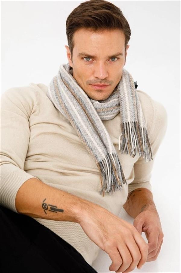 Мужской Шерстяной Шарф Бежевый