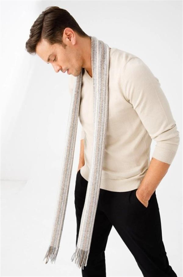 Мужской Шерстяной Шарф Бежевый
