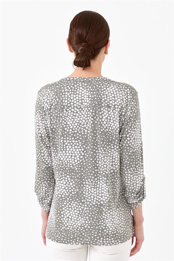 Женская хлопковая блуза с воротником двуцветная хаки