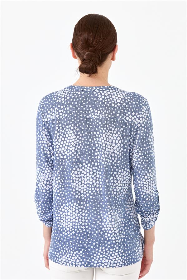 Женская хлопковая блуза с воротником двуцветная цвета индиго