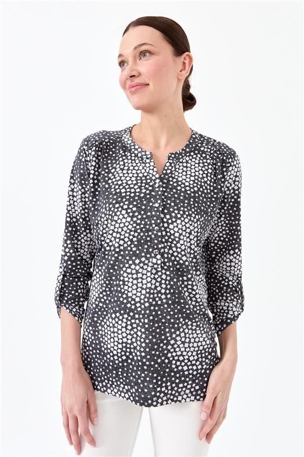 Женская хлопковая блуза с воротником двуцветная черная