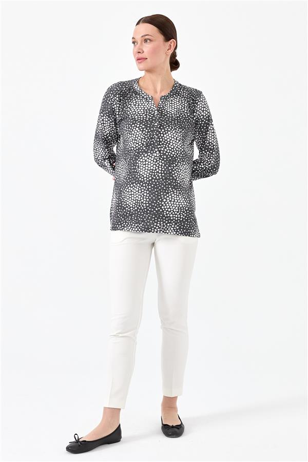 Женская хлопковая блуза с воротником двуцветная черная