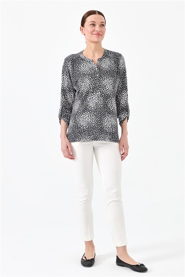 Женская хлопковая блуза с воротником двуцветная черная