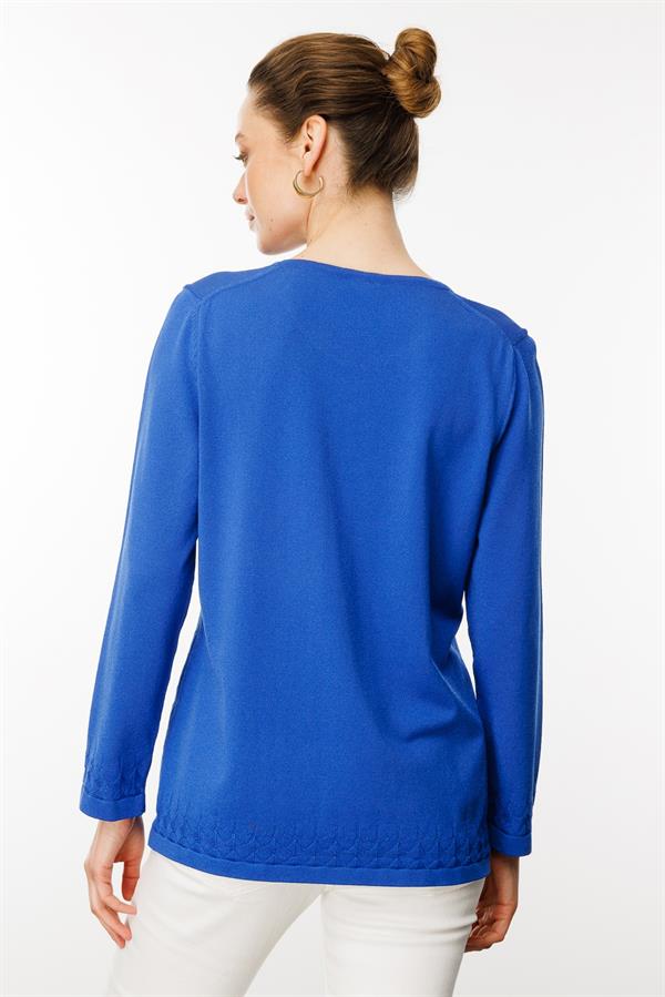 Kadın Açma Yaka Düğmeli Penye Bluz Saks