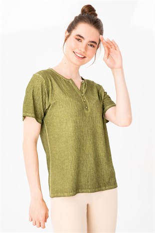 Womens Crew Neck Blouse Khaki