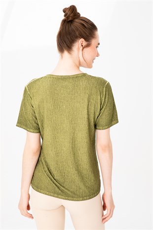 Womens Crew Neck Blouse Khaki