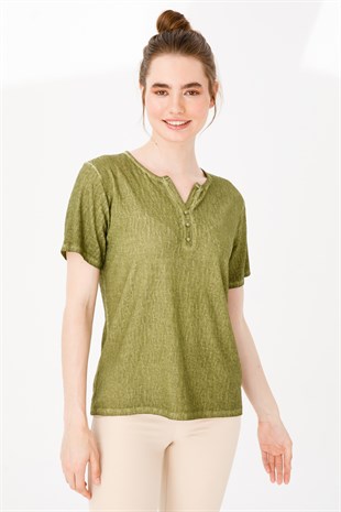 Womens Crew Neck Blouse Khaki