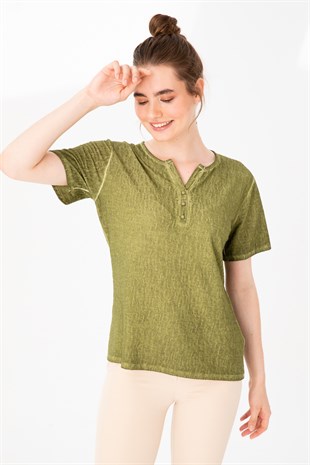 Womens Crew Neck Blouse Khaki