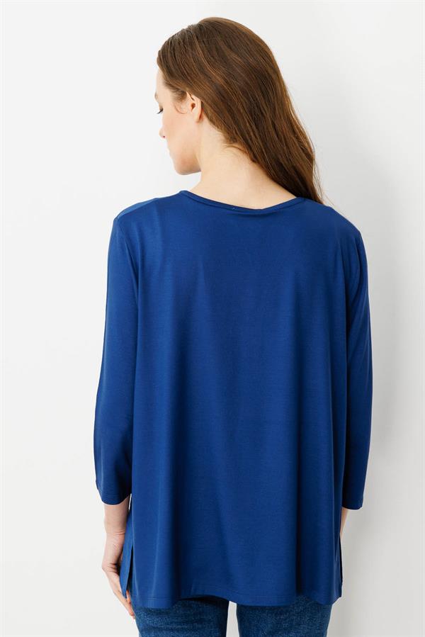 Kadın Açma Yaka Önü Düğmeli Bluz İndigo