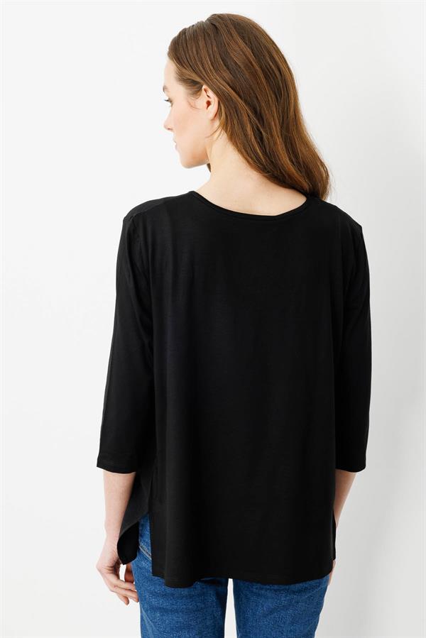Kadın Açma Yaka Önü Düğmeli Bluz Siyah