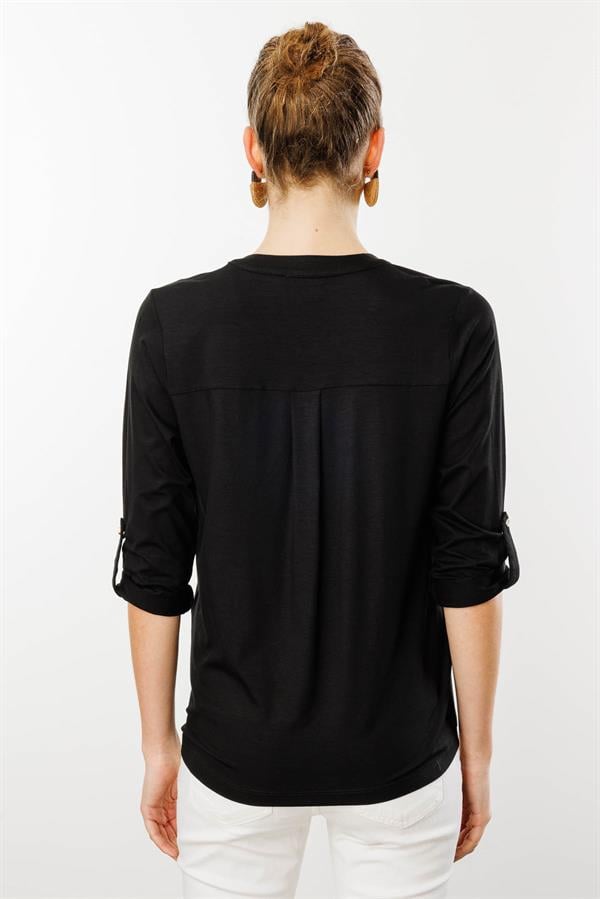 Kadın Açma Yaka Önü Düğmeli Gömlek Siyah