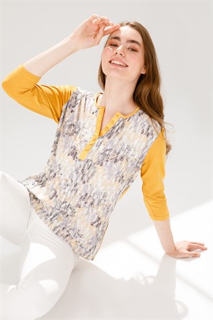 Женская блузка из хлопка с круглым вырезом и рукавом три Медовый