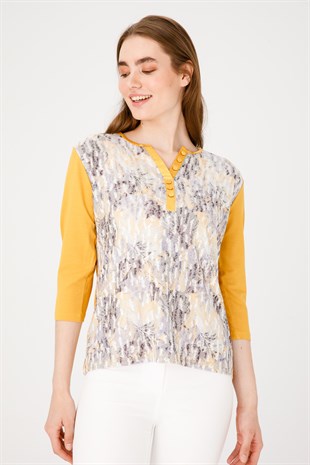 Женская блузка из хлопка с круглым вырезом и рукавом три Медовый