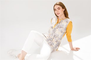 Женская блузка из хлопка с круглым вырезом и рукавом три Медовый