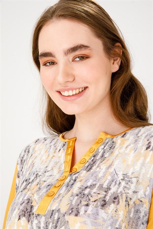 Женская блузка из хлопка с круглым вырезом и рукавом три Медовый