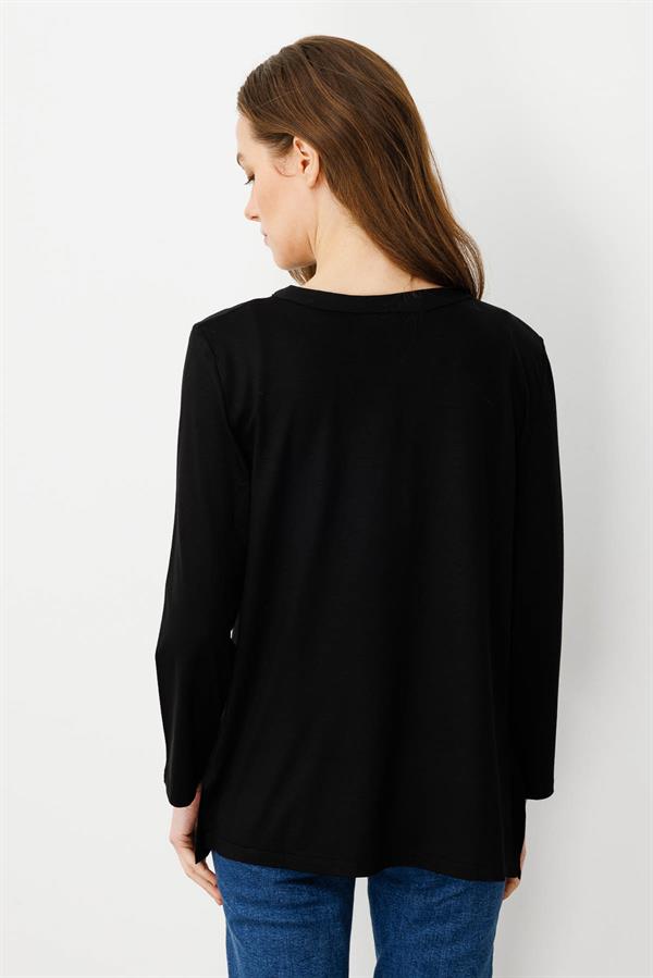 Kadın Açma Yaka Yakası Payet İşlemeli Bluz Siyah