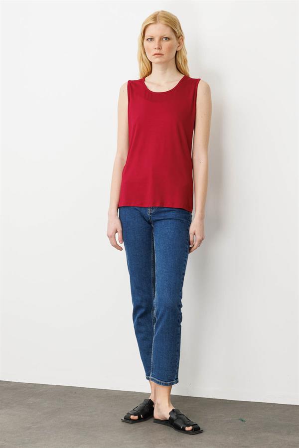 Kadın Askılı Penye T-shirt Bordo