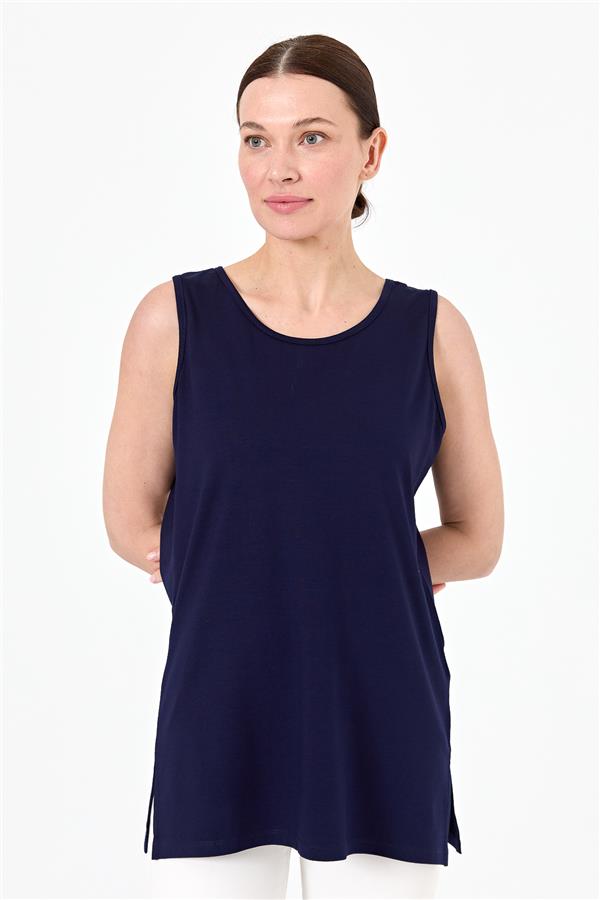 Женская майка на бретельках цвета слоновой темно синяя  