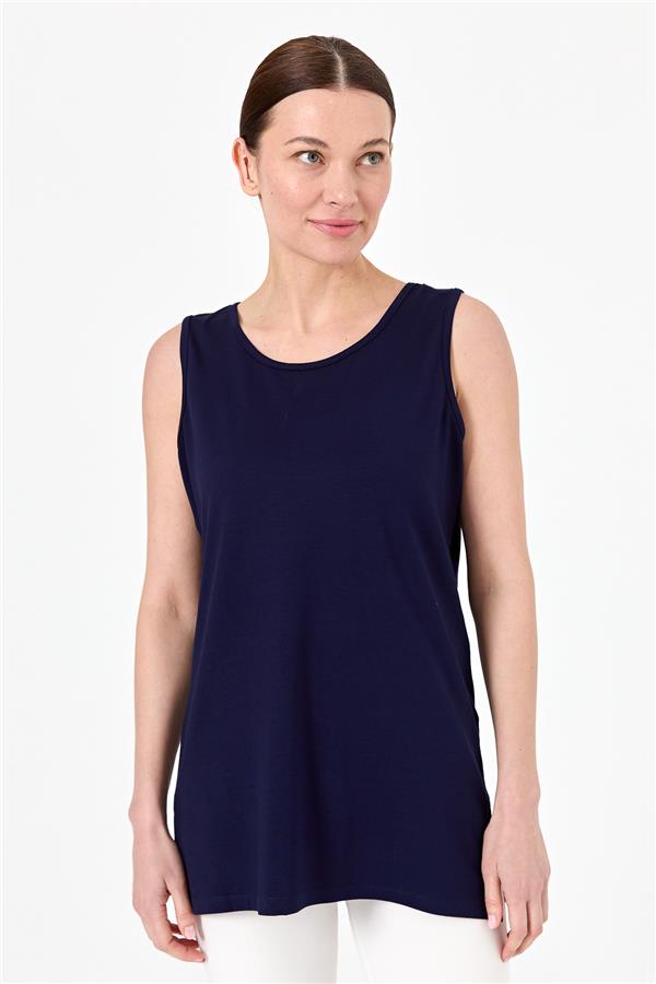 Женская майка на бретельках цвета слоновой темно синяя  