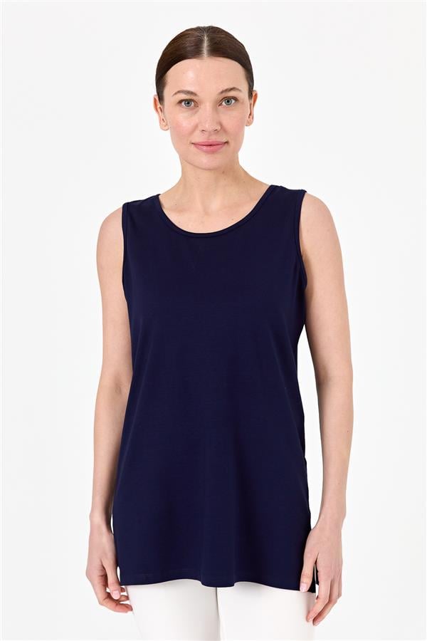 Женская майка на бретельках цвета слоновой темно синяя  