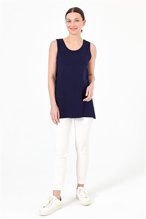 Женская майка на бретельках цвета слоновой темно синяя  