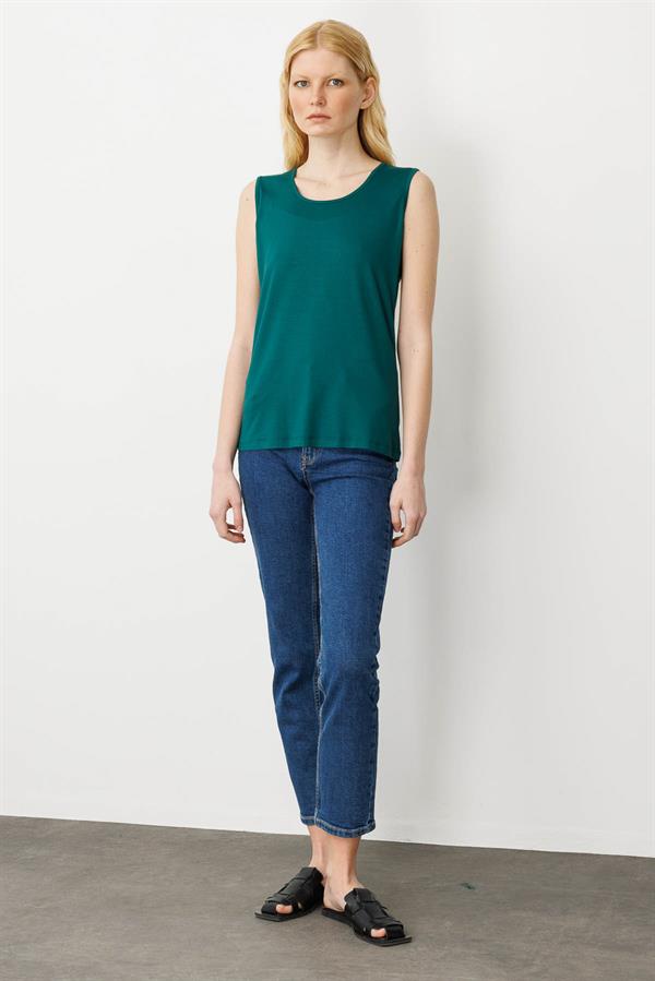 Kadın Askılı Penye T-shirt Yeşil