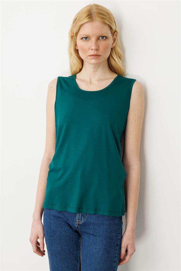 Kadın Askılı Penye T-shirt Yeşil