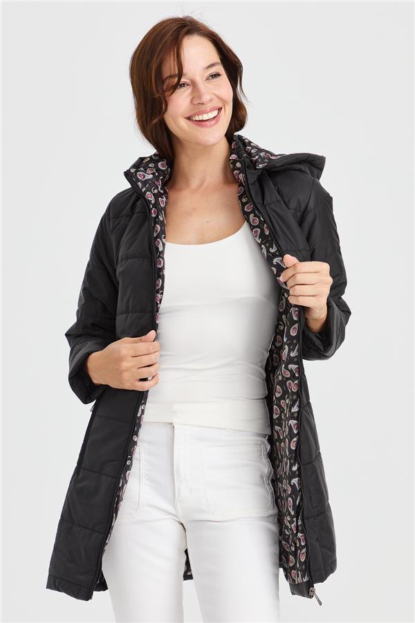 Женское стеганое пальто с подкладкой и рисунком