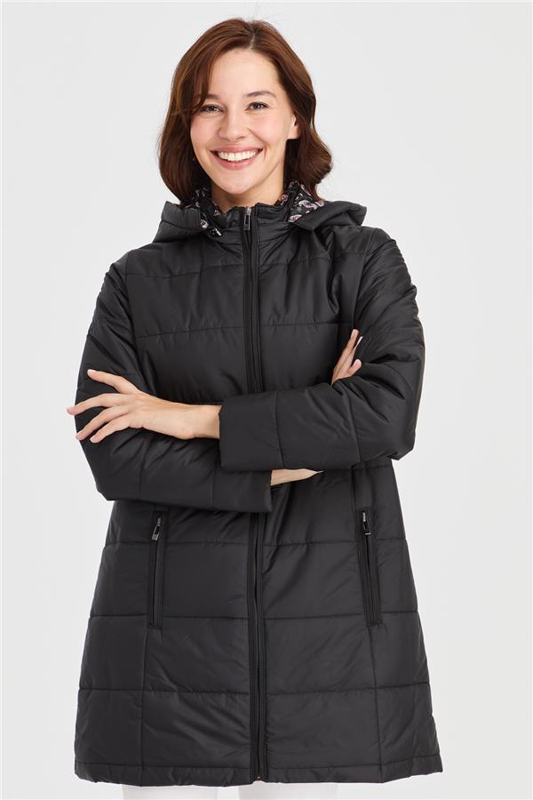 Женское стеганое пальто с подкладкой и рисунком