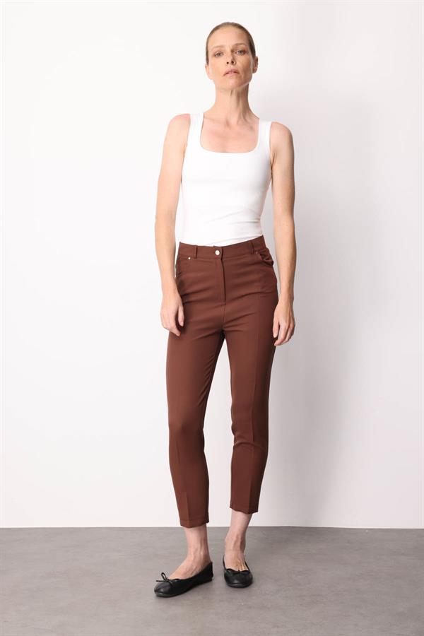 Womens Basic Ankle-Length Fabric Trousers