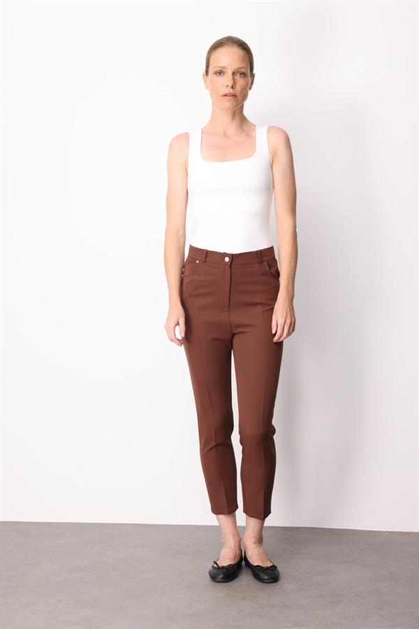 Womens Basic Ankle-Length Fabric Trousers