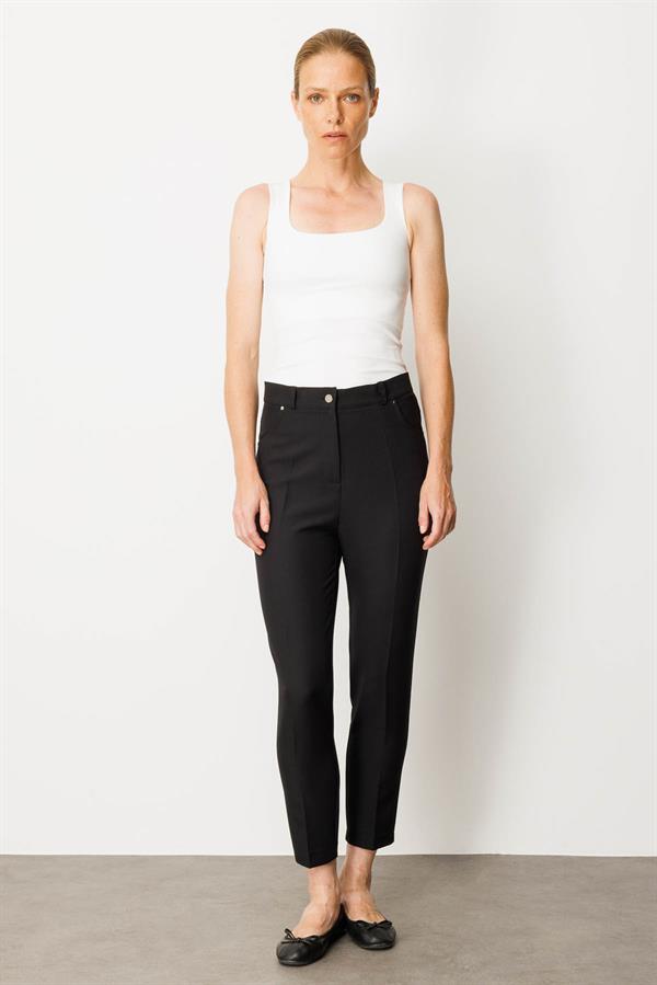 Womens Basic Ankle-Length Fabric Trousers