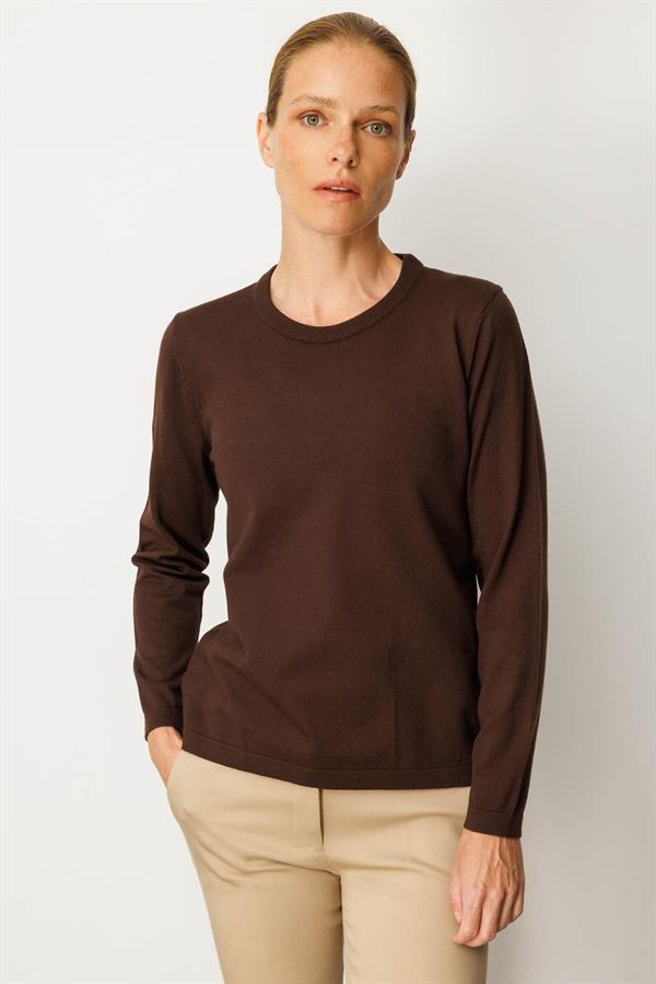 Kadın Basic Sıfır Yaka Kazak Kahve