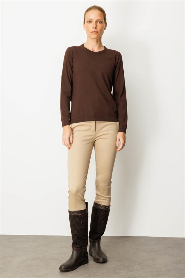 Kadın Basic Sıfır Yaka Kazak Kahve