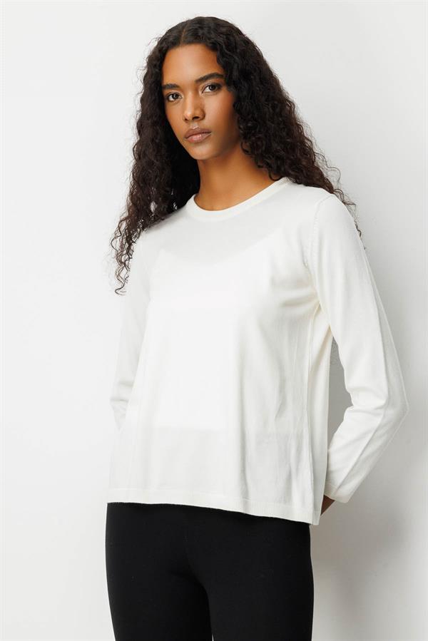 Kadın Basic Sıfır Yaka Kazak Kemik