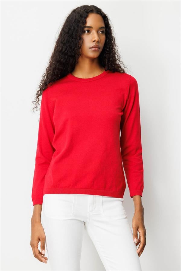 Kadın Basic Sıfır Yaka Kazak Kırmızı