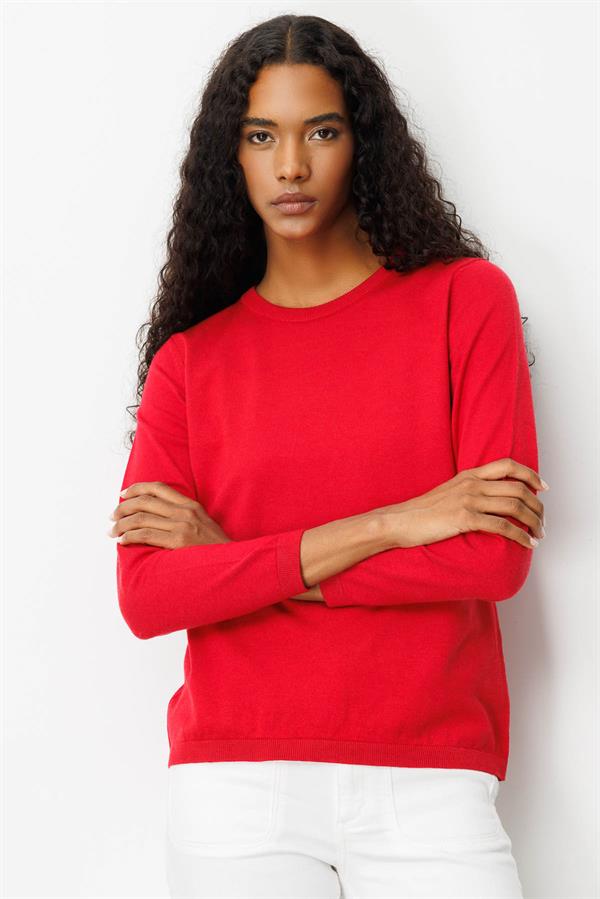 Kadın Basic Sıfır Yaka Kazak Kırmızı