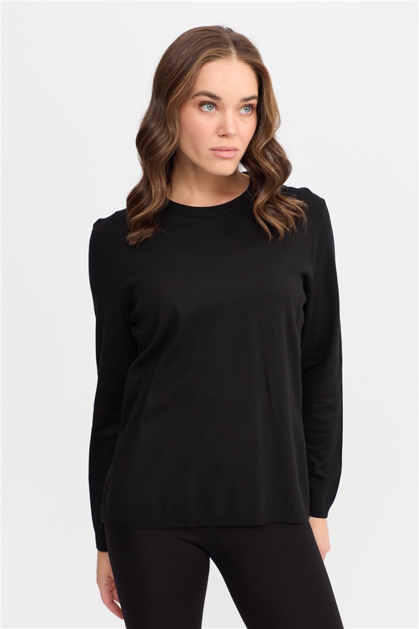Женский базовый свитер с круглым вырезом черный