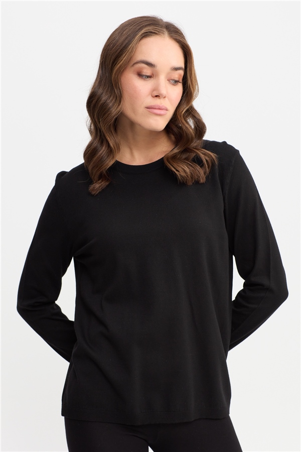 Женский базовый свитер с круглым вырезом черный