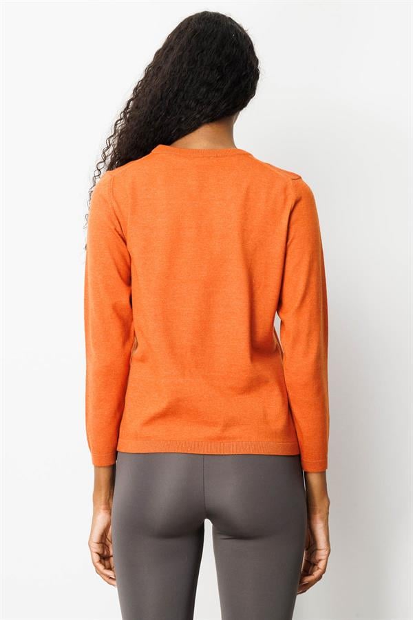 Kadın Basic Sıfır Yaka Kazak Turuncu