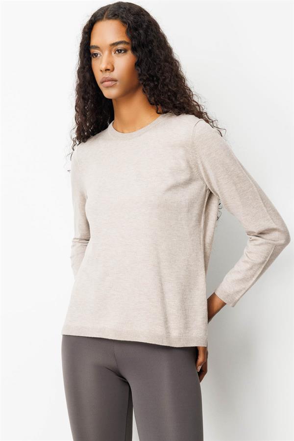 Kadın Basic Sıfır Yaka Kazak Vizon