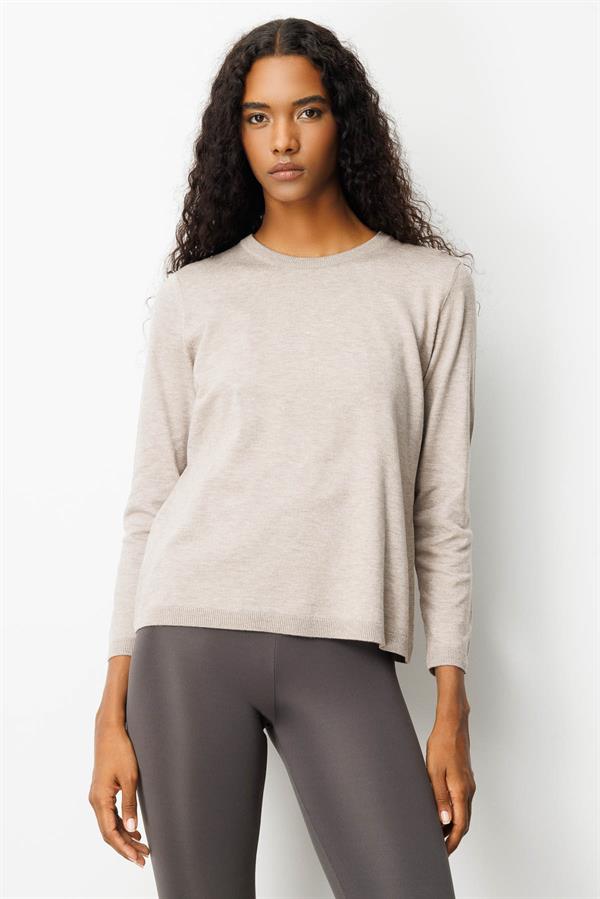 Kadın Basic Sıfır Yaka Kazak Vizon