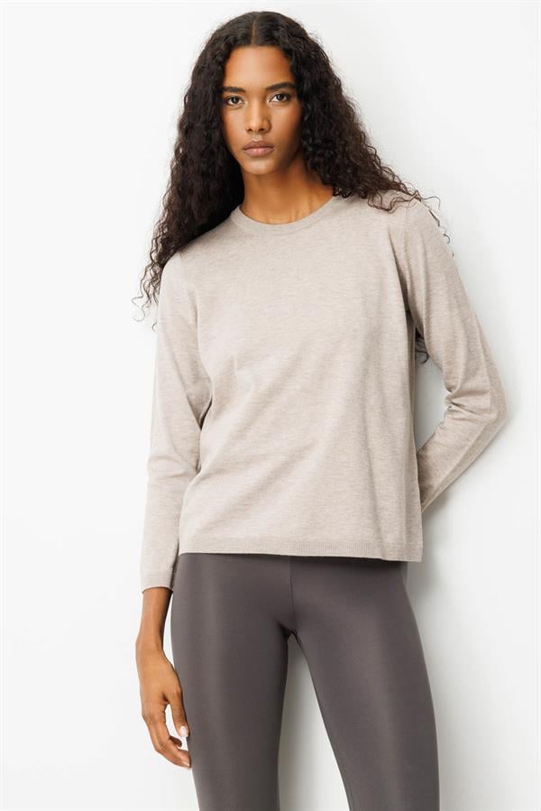 Kadın Basic Sıfır Yaka Kazak Vizon